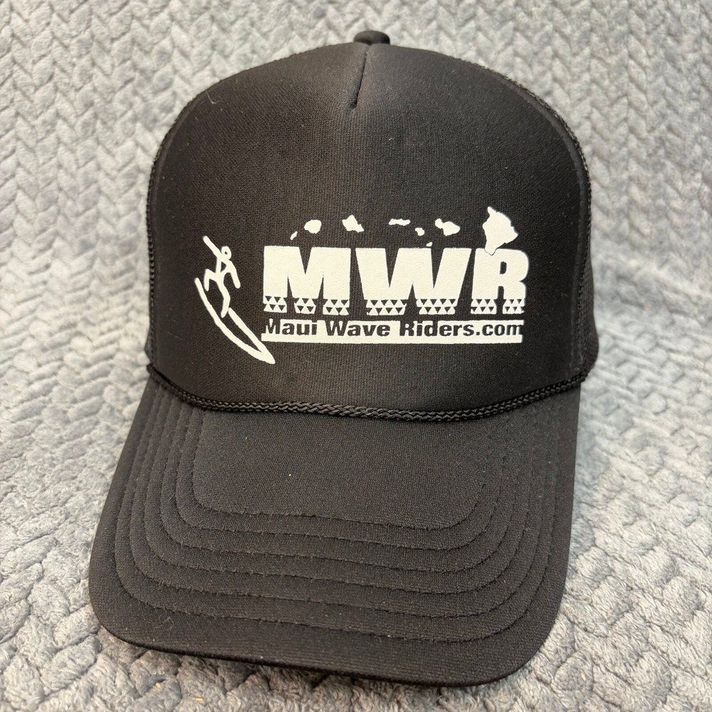 Maui Wave Riders MWR Black Trucker Hat Otto 39-165 Snapback Mesh Surf Cap